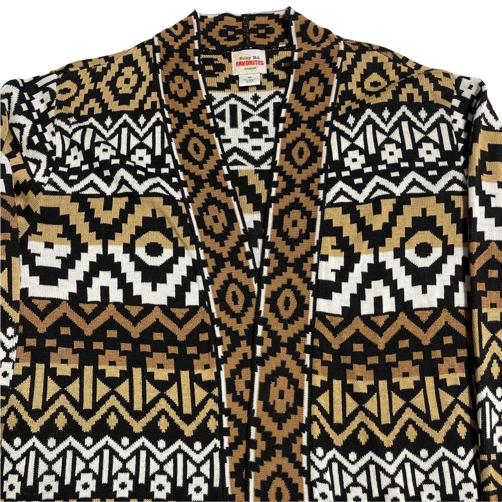 Ruby Rd Cardigan Sweater‎ Womens1X Open Front Southwest Brown USA-Made